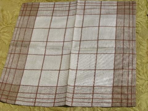 photo of antique vintage red and brown checked flax linen kitchen towels and napkins #3