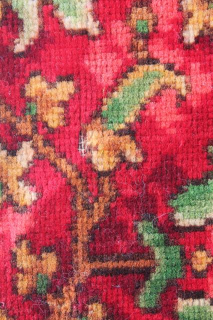 photo of antique vintage rose red William Morris style floral wool carpet stair rug remnant #2