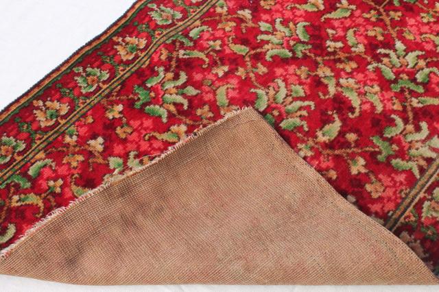 photo of antique vintage rose red William Morris style floral wool carpet stair rug remnant #6