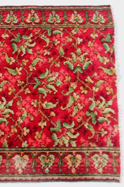 photo of antique vintage rose red William Morris style floral wool carpet stair rug remnant #7