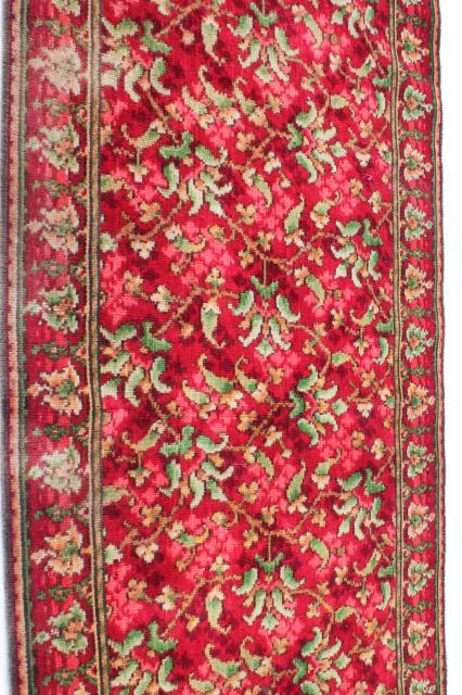 photo of antique vintage rose red William Morris style floral wool carpet stair rug remnant #8