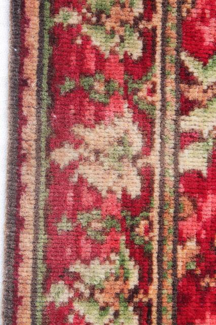 photo of antique vintage rose red William Morris style floral wool carpet stair rug remnant #9