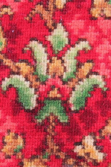 photo of antique vintage rose red William Morris style floral wool carpet stair rug remnant #10