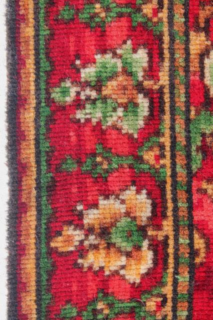 photo of antique vintage rose red William Morris style floral wool carpet stair rug remnant #11