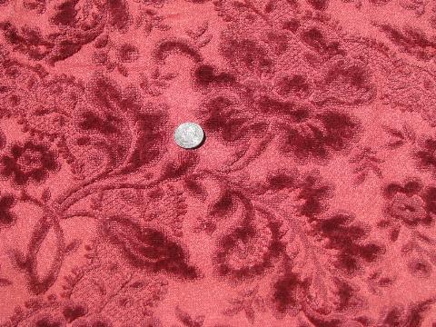 photo of antique vintage rose red plush brocade pattern upholstery fabric #1