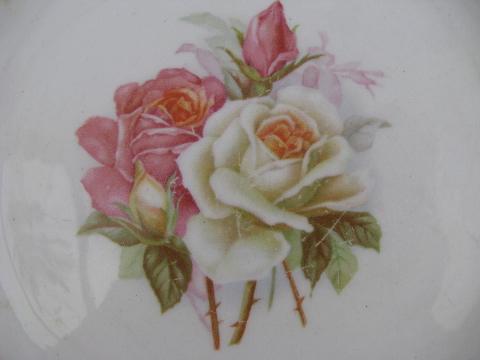 photo of antique vintage roses china plate, luster lace edging stencil painted border #2