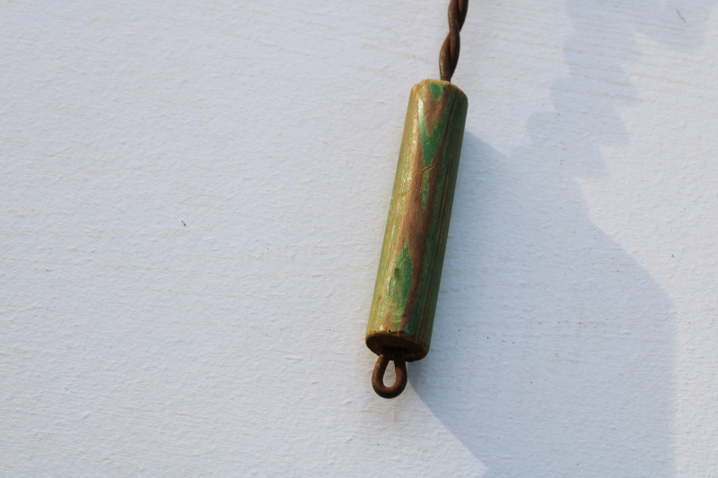 photo of antique vintage rug beater, heart shape small wire paddle, green painted wood handle #3