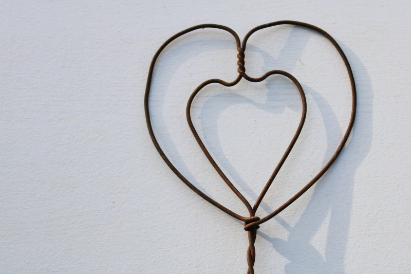 photo of antique vintage rug beater, heart shape small wire paddle, green painted wood handle #4