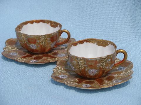 photo of antique vintage satsuma china cups & saucers, old chop mark porcelain #1