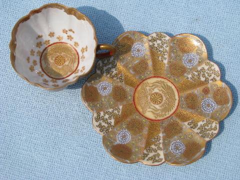 photo of antique vintage satsuma china cups & saucers, old chop mark porcelain #3