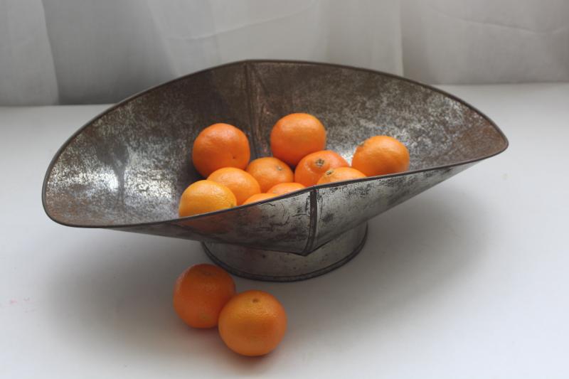 photo of antique vintage scale pan, rustic old galvanized zinc metal bowl w/ scoop shape #1