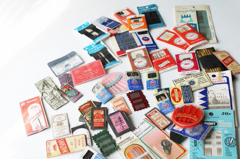 photo of antique & vintage sewing needles, old advertising notions counter packages & needle books #1