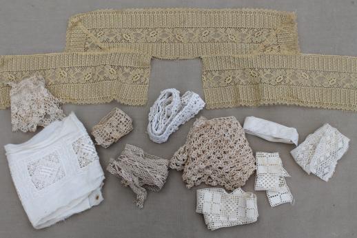 photo of antique & vintage sewing trim lot - cluny laces, crochet lace edgings, lampshade fringe #2