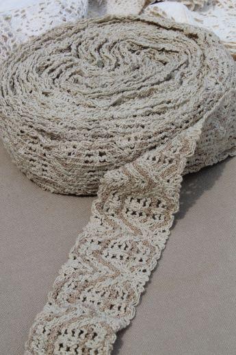 photo of antique & vintage sewing trim lot - cluny laces, crochet lace edgings, lampshade fringe #3