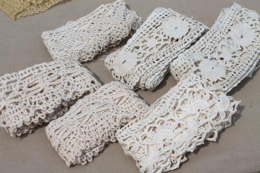 photo of antique & vintage sewing trim lot - cluny laces, crochet lace edgings, lampshade fringe #5