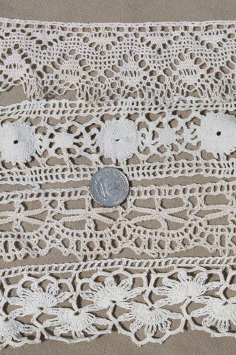 photo of antique & vintage sewing trim lot - cluny laces, crochet lace edgings, lampshade fringe #6