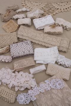 catalog photo of antique vintage sewing trims & crochet lace, fine embroidered cotton eyelet edgings etc.