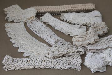 catalog photo of antique vintage sewing trims, fine cotton lace edgings, knitted lace & crochet