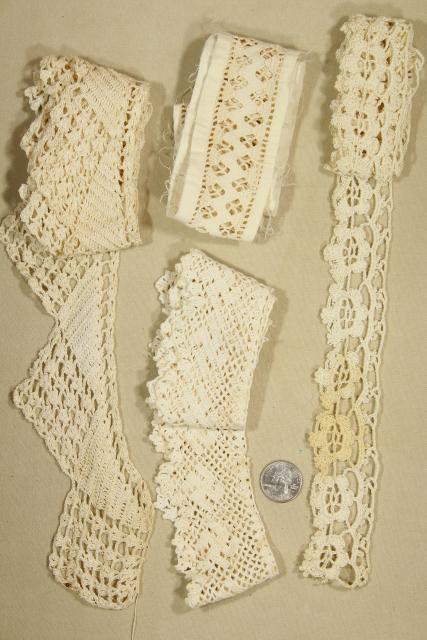 photo of antique vintage sewing trims lace edgings, handmade crochet, tatting, knitted lace #5