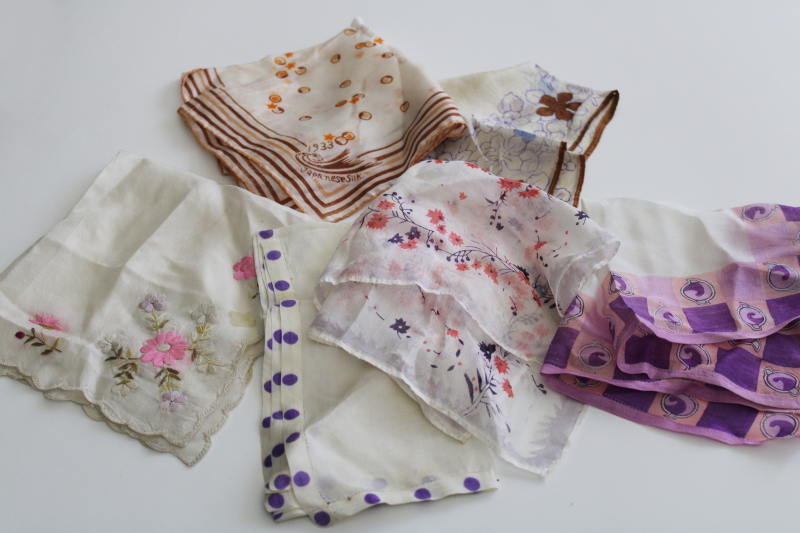 photo of antique vintage silk handkerchiefs, fancy silk hankies & pocket squares 1920s 30s #1
