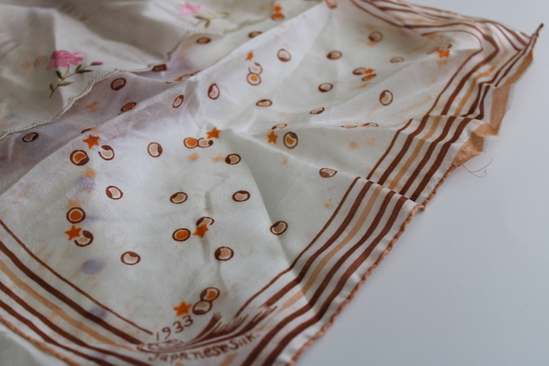 photo of antique vintage silk handkerchiefs, fancy silk hankies & pocket squares 1920s 30s #7