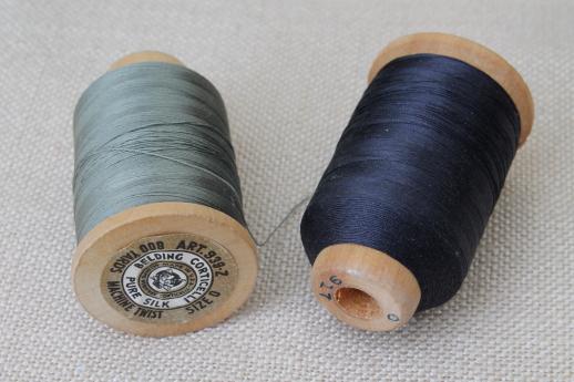 photo of antique vintage silk sewing thread, cotton thread on large wood spools #3