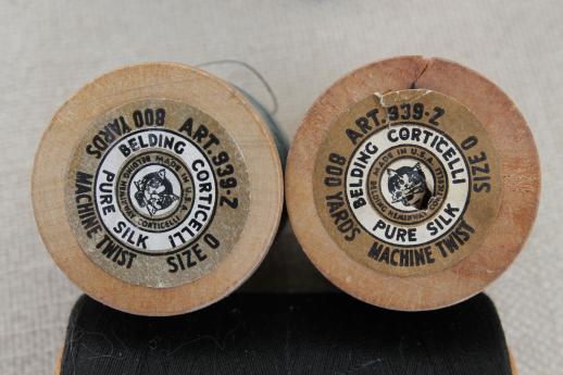 photo of antique vintage silk sewing thread, cotton thread on large wood spools #4