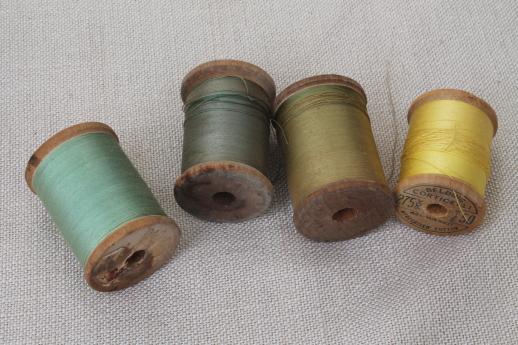 photo of antique vintage silk sewing thread, cotton thread on large wood spools #8