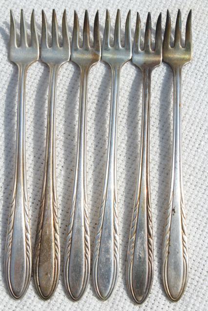 photo of antique vintage silver olive forks, Viceroy silverplate set of 6 tiny forks #1