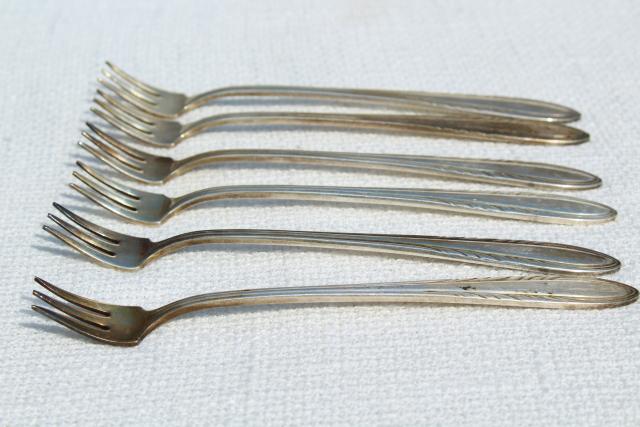 photo of antique vintage silver olive forks, Viceroy silverplate set of 6 tiny forks #2