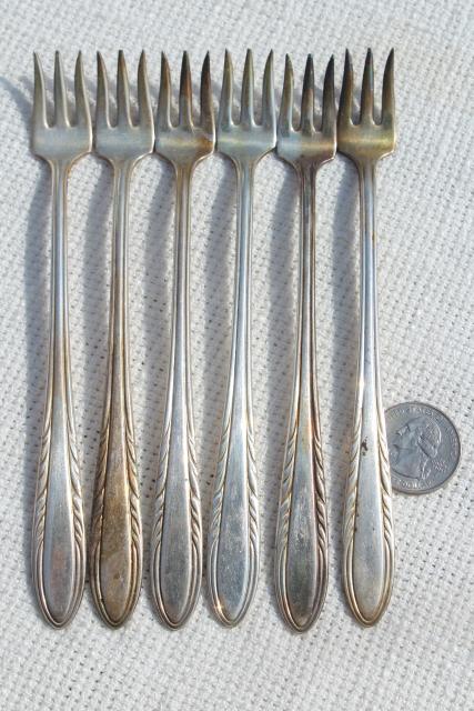 photo of antique vintage silver olive forks, Viceroy silverplate set of 6 tiny forks #3