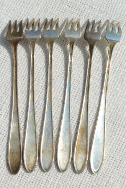 photo of antique vintage silver olive forks, Viceroy silverplate set of 6 tiny forks #6