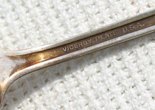 photo of antique vintage silver olive forks, Viceroy silverplate set of 6 tiny forks #8