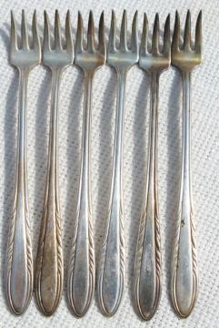 catalog photo of antique vintage silver olive forks, Viceroy silverplate set of 6 tiny forks