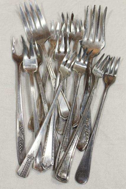 photo of antique vintage silver plate flatware, pickle olive cocktail forks, serving pieces lot #1