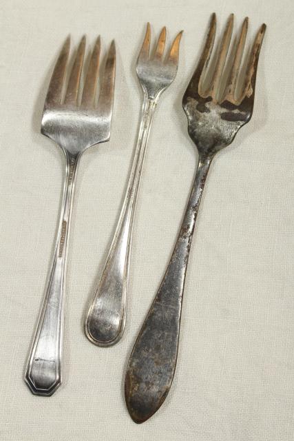 photo of antique vintage silver plate flatware, pickle olive cocktail forks, serving pieces lot #3