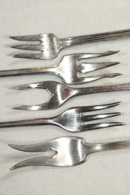 photo of antique vintage silver plate flatware, pickle olive cocktail forks, serving pieces lot #7