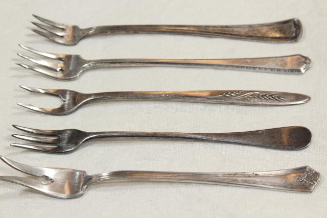 photo of antique vintage silver plate flatware, pickle olive cocktail forks, serving pieces lot #8