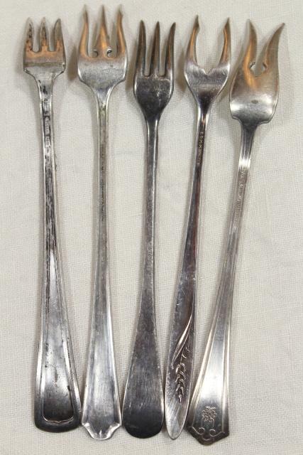 photo of antique vintage silver plate flatware, pickle olive cocktail forks, serving pieces lot #9