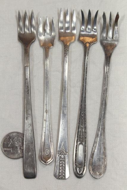 photo of antique vintage silver plate flatware, pickle olive cocktail forks, serving pieces lot #11