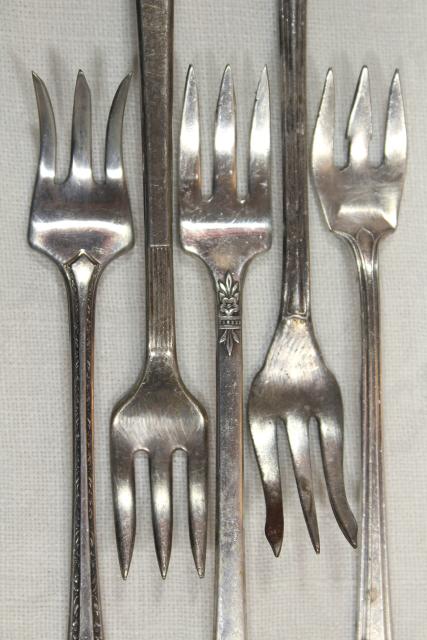 photo of antique vintage silver plate flatware, pickle olive cocktail forks, serving pieces lot #13