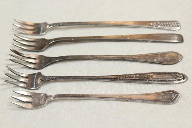 photo of antique vintage silver plate flatware, pickle olive cocktail forks, serving pieces lot #14