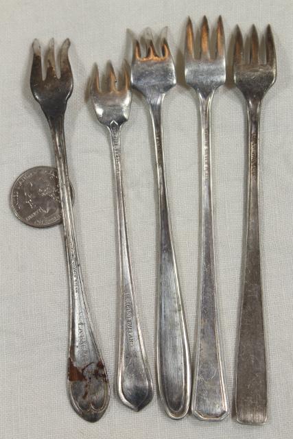 photo of antique vintage silver plate flatware, pickle olive cocktail forks, serving pieces lot #15