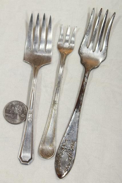 photo of antique vintage silver plate flatware, pickle olive cocktail forks, serving pieces lot #16