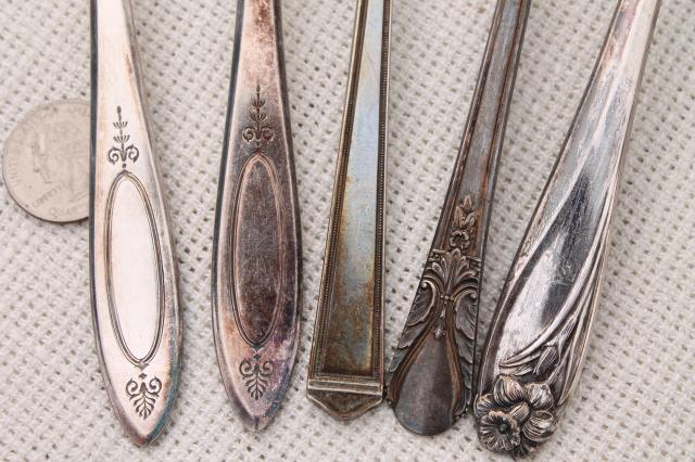 photo of antique & vintage silver plate serving pieces & spoons, shabby tarnished silverware flatware lot #3