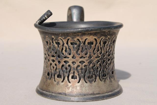 photo of antique vintage silver shaving mug w/ old engraved monogram RR, tarnished silverplate #3