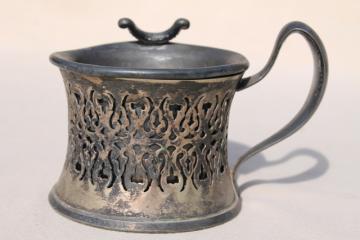 catalog photo of antique vintage silver shaving mug w/ old engraved monogram RR, tarnished silverplate