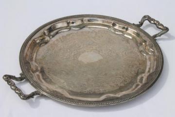 catalog photo of antique vintage silver tray, 1875 Rockford silver plate serving tray w/ handles