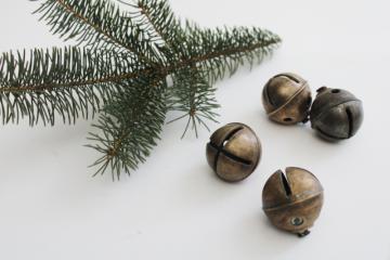 catalog photo of antique vintage sleigh bell jingle bells, large heavy solid brass bells