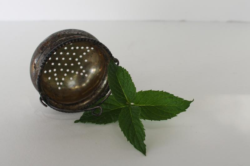 photo of antique vintage sterling silver tea strainer, tiny cauldron shaped basket #4